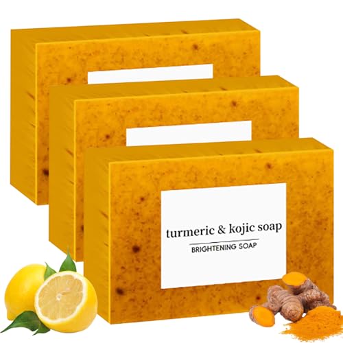 Lemon Turmeric Kojic Soap, Lemon Turmeric Kojic Soap Bar for Face & Body - Jabon De Curcuma, Natural Handmade Deep Cleansing & Exfoliating Soaps Bar Moisturizing Skin Care