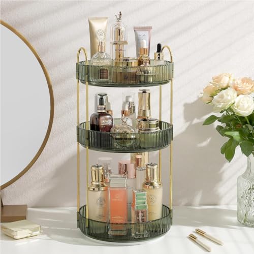 360° Rotating Makeup Organizer - 3 Tier Cosmetic Storage for Vanity