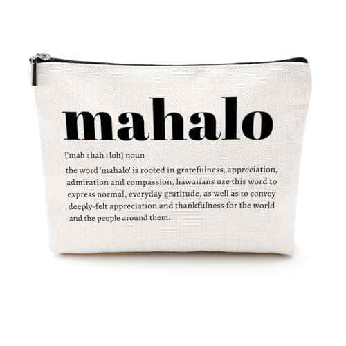 Christmas Thank You Gifts Mahalo Definition Inspirational Makeup Bag Hawaii Cosmetic Bag Hawaiian Gifts Hawaiian souvenirs for Women Female Grandma Mom Sister Friend Wife Travel Toiletry Bag Birthday