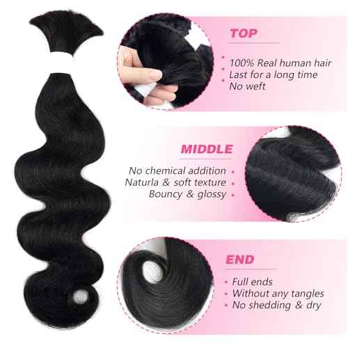 Human Braiding Hair 100g One Bundle/Pack 20 Inch Natural Black Body Wave Curly Bulk Human Hair for Braiding No Weft 100% Unprocessed Brazilian Human Hair Braiding Hair for Boho Braids