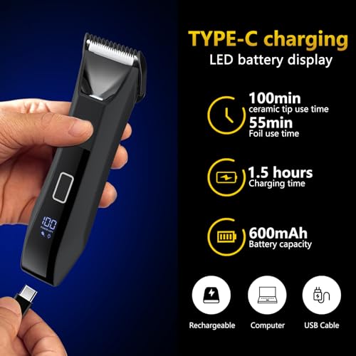 Bomic 2-in-1 Body Hair Trimmer for Men with Dual Blades