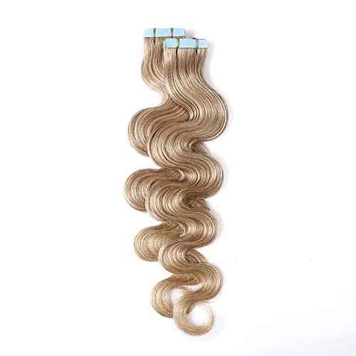 Tape in Hair Extensions 100% Remy Human Hair Tape on 12''-24'' Double Side Tape Seamless Skin Weft Long Straight 40pcs Wavy for Fashion #27 Dark Blonde 24 Inch 100 Gram