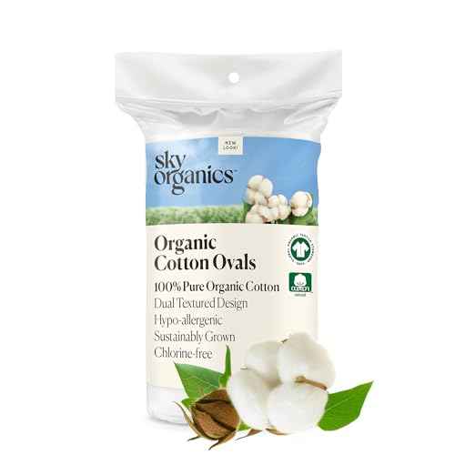 Sky Organics Organic Large Oval Cotton Pads, 100% Pure Organic Cotton, GOTS Certified Cotton, Dual Textured Design, for Makeup Removal, Cleansing, Toner Application