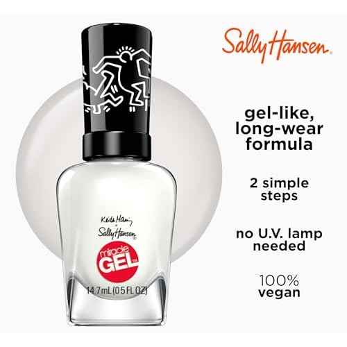Sally Hansen Miracle Gel Keith Haring Salon Quality Nail Polish | Gel-Like Formula, Two-Step System, No UV Light Needed, Long Lasting | Opaque, Glossy | 918 Blanc Canvas | White Nail Polish