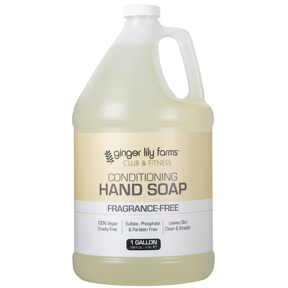 Ginger Lily Farms Club & Fitness Conditioning Liquid Hand Soap Refill, 100% Vegan & Cruelty-Free, Fragrance Free, 1 Gallon (128 fl oz)