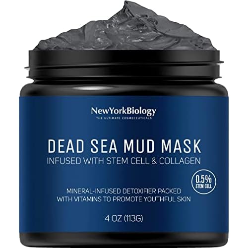 New York Biology Dead Sea Mud Mask for Face and Body Infused with Stem Cell and Collagen with 3 pcs Face Mask Brush Applicators - Spa Quality Pore Reducer for Acne, Blackheads and Oily Skin