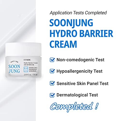 ETUDE SoonJung Hydro Barrier Cream, Face Moisturizer for Sensitive Skin, 92.2% Hydrating Ingredients, Low pH Level 5.5, Dermatologically Tested, Panthenol, Madecassoside, Korean Skin Care (2.54 Fl Oz)