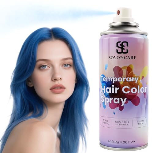 SOVONCARE Blue Temporary Hair Color Spray - 120ML Washable Dye for Kids & Adults