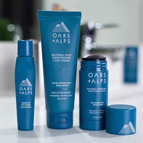 Oars + Alps Men's Skin Care Kit, Gift Set Includes Face Wash, Eye Roller, and Moisturizer, Vegan and Gluten Free, Travel Size & TSA Approved, 3 Items Total