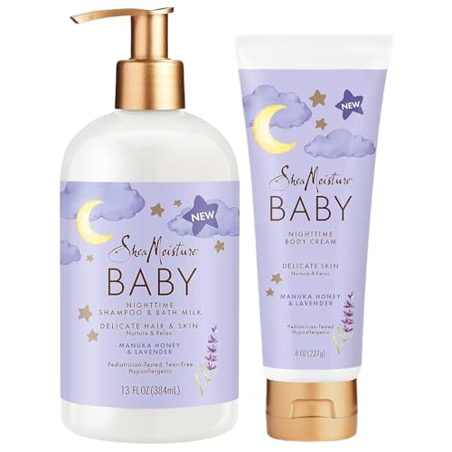 Shea Moisture Baby Care Set ? Relaxing Nighttime Shampoo & Bath Milk + Body Cream for Delicate Skin, Manuka Honey & Lavender (2 Piece Set)