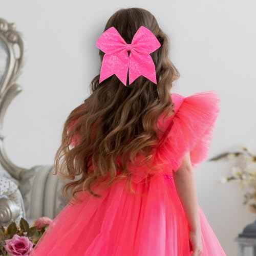 Large Big 7 Inch Glitter Bow Clip Sequin Bling Party Hair Accessories for Women Teens Girls Kids 1 Pcs (Hot Pink2)