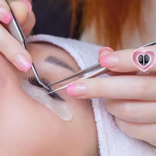 200 Pcs Pink Glue Rings for Eyelash Extensions, Heart & Round Shape Disposable Lash Glue Holder with V-Notches, Salon & Home Use