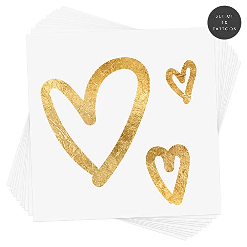 Classic Hearts Metallic Gold Temporary Tattoos - Set of 10