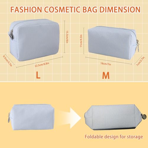 CALINNL 2pc Travel Makeup Bags in Light Blue Set - Lightweight Cosmetic Toiletry Pouches