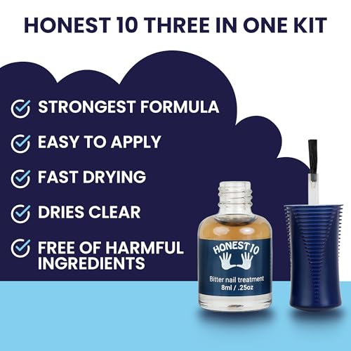 Honest10 Nail Biting Prevention Kit for Adults & Safe for Kids - Break The Habit - Includes Nail File, Hang-Nail Trimmer, Tracking Chart, and Bitter Nail Polish (0.25 oz)