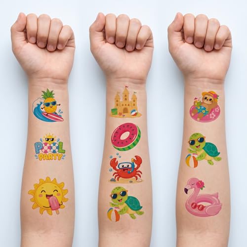 96 Summer Temporary Tattoos for Kids | Beach & Tropical Designs