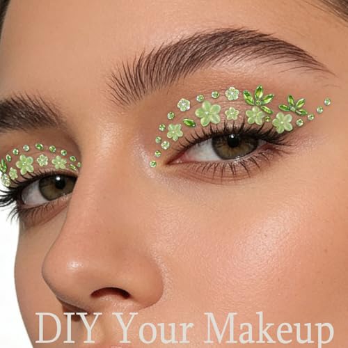 Green Flower Face Gems Stickers - Self-Adhesive Rhinestone Decals