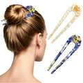 2PCS Prestige French Hair Pins with Cat Pattern - Tortoise Shell U-Shaped Hair Forks