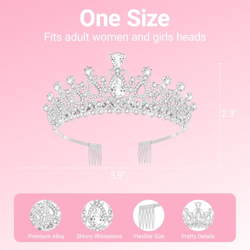 Silver Tiara Crown for Women – Adjustable Headband