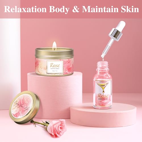 Rose Spa Gift Basket Set for Women | Self-Care Bath & Body