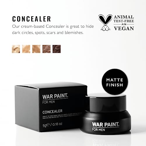 War Paint For Men Cream Concealer - Infused With Tea Tree Oil for Healthy Looking Skin - Vegan Friendly & Cruelty-Free - Blendable - Natural Looking Makeup For Men - Dark Shade - 5g