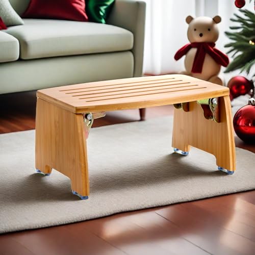Bamboo Folding Step Stool - Non-Slip, 300lbs Capacity