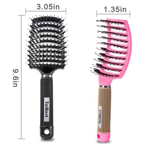 Boar Bristle Brush Set - Dry/Wet Detangler for Fine, Thick, Curly Hair - Curved and Vented Brush for Women, Men or Kids