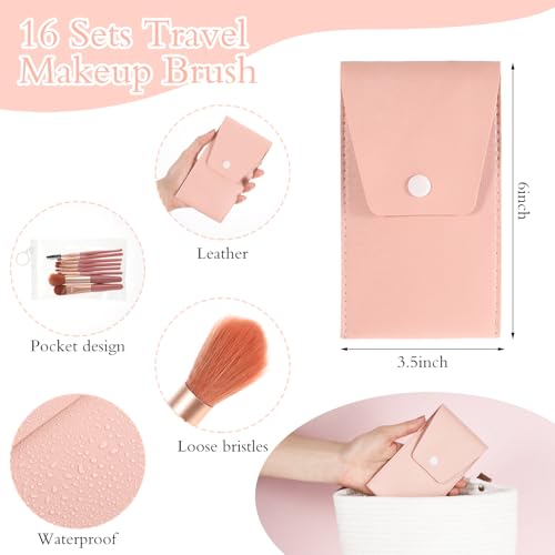 16 Sets Travel Makeup Brush Set Synthetic Fiber Face Foundation Make up Brushes Bridesmaid Gift with Travel Makeup Bag for Wedding Bridal Shower Favors Bachelorette Party Gift (pink)