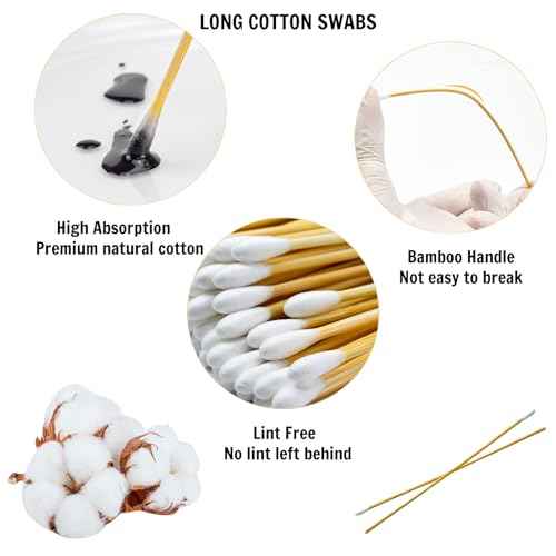400 PCS 6 Inch Long Cotton Swabs in Storage Box - Cotton Swabs with Wooden Sticks, Lint Free, Highly Absorbent Single Tipped Applicators for Makeup, Household Cleaning, Art & Craft