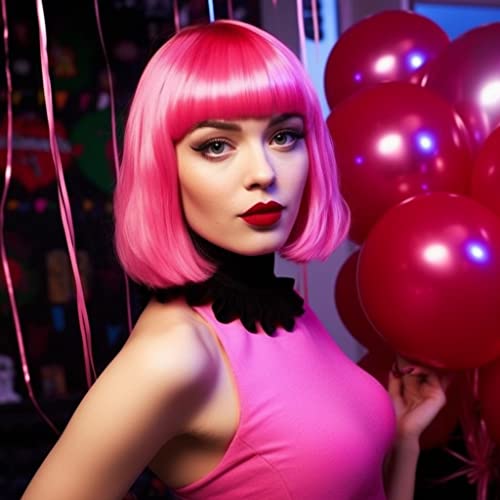 Short Bob Wig with Bangs - Colorful Synthetic Cosplay Wig for Women