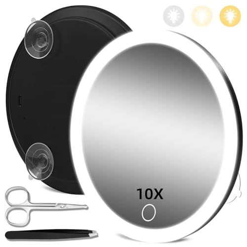 10X Lighted Magnifying Mirror with Suction Cups & Dimmable Light