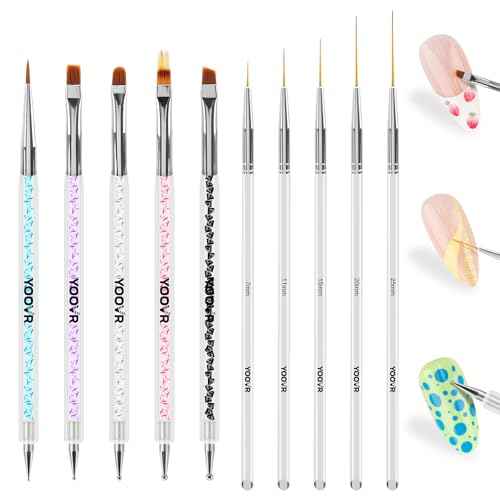 Nail Art Brushes and Dotting Tools, 10pcs Nail Art Design Tool Set, Nail Brushes for Nail Art, French Tip Brush, Liner Brush, Gel Polish & Builder Brush, Manicure Tools for Salon Use & Home DIY