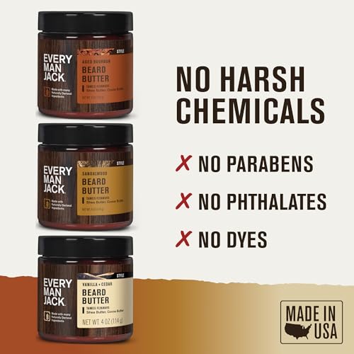 Every Man Jack Beard Butter Gift Set for Men ? Full Size 3-Pack Variety with Sandalwood, Vanilla + Cedar & Aged Bourbon Scents ? Naturally Derived with Shea Butter & Coconut Oil ? 4 oz (3 Pack)