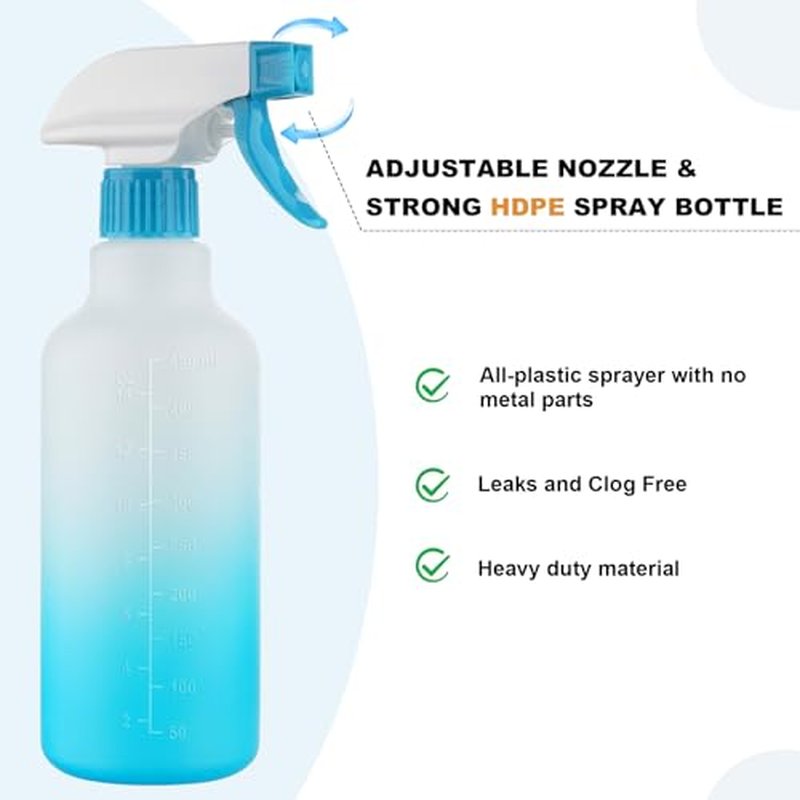 16.9oz HDPE Spray Bottles - Refillable for Cleaning & Plants (2 Pack)
