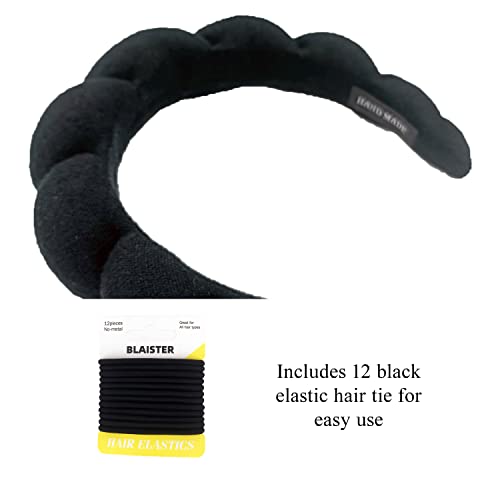 BLAISTER Skincare Headband for Women, Spa Headband, Makeup Headband for Washing Face, Soft Towel Headband for Facial Mask, Cute Hairband for Shower (Black)