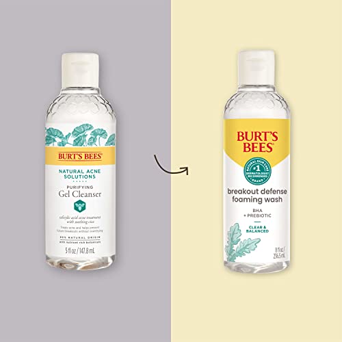 Burt's Bees Foaming Face Wash, BHA Breakout Defense Cleanser for All Skin Types, Washes Away Impurities & Excess Facial Oil, With a Prebiotic, 8 Oz. (Pack of 2)