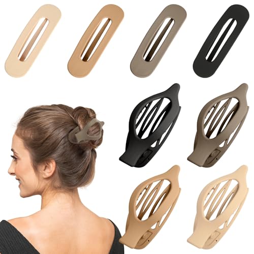 8Pcs Flat Hair Clips, 2 Styles French Concord Flat Hair Clips for Women Girls, Large Curved Claw Clips for Thick Thin Hair, Strong Hold Duck Billed Clip for Wedding Prom Party Hair Decorations