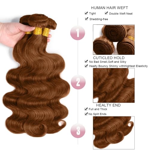 #30 Light Brown Body Wave Human Hair Bundles 20-24 Inch