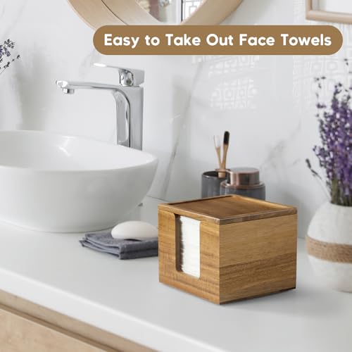 Acacia Wood Face Towel Holder Box - Makeup Organizer with Lid