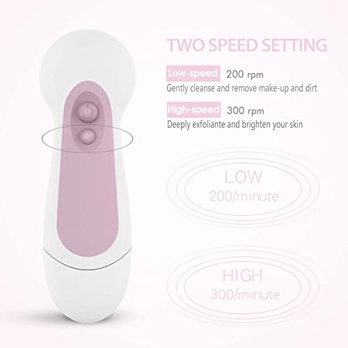 Electric Facial Cleansing Brush - 5 Exfoliating Spin Heads, Waterproof