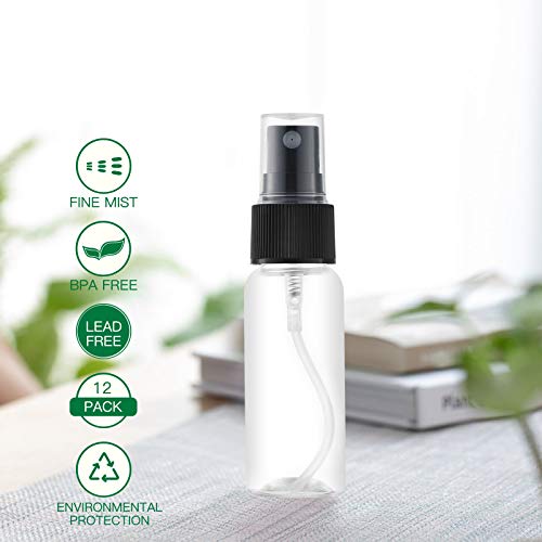 Clear 1oz Mini Travel Spray Bottles (12 Pack) - BPA-Free Plastic, Fine Mist
