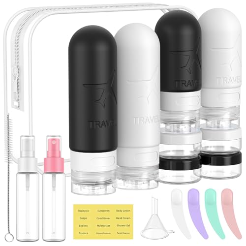 ME.FAN 18 Pack TSA Approved Travel Bottles Black & White - Leakproof Toiletry Set