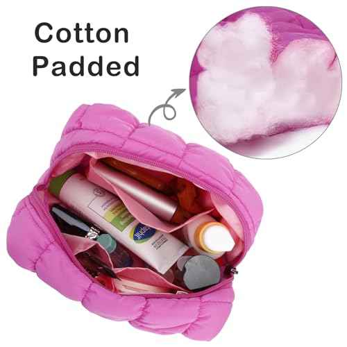 E-Tree Cute Makeup Bag,Quilted Cosmetic Bag,Make up Pouch for Purse,Toiletry Zipper Pouch,Checkered Bag,Travel Case,Storage Pouches for Organization (Hot Pink)