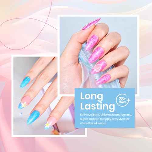 Beetles Shimmer Gel Nail Polish Set, 6 Colors Pink Blue Yellow Green Purple Iridescent Pearl Nail Polish Soak Off Uv Mermaid Gel Nail Polish Swirl Shell Thread Effect DIY Gift for Women