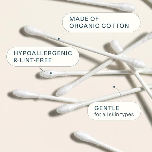 Cliganic Organic Cotton Swabs, 400 Count - 100% Pure Natural Cotton, Chlorine-Free Hypoallergenic, Soft, Gentle & Absorbent Paper Buds