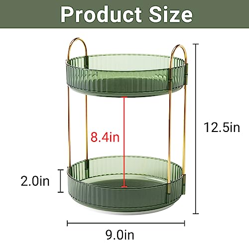 360 Rotating Makeup Organizer - 2 Tier Green Vanity Storage