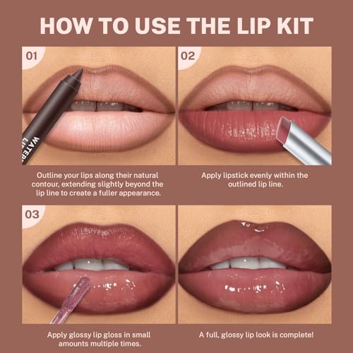 3PC Lip Combo Set – Brown Liner, Lip Balm & Gloss Trio