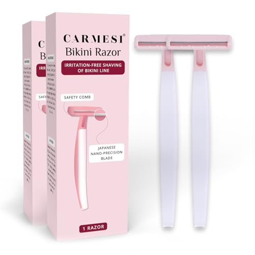 Carmesi Bikini Razor for Women | No Cuts, No Bumps Hair Removal | Japanese Nano-Precision Blade with Safety Comb | Smooth, Irritation-Free Bikini Line Shave | Pack of 2