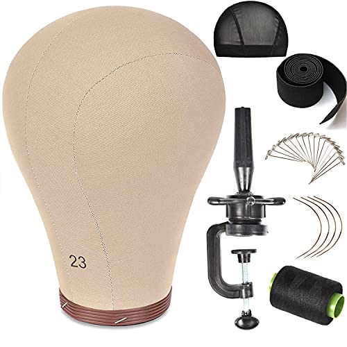 23 Inch Cork Canvas Wig Head Mannequin with Stand