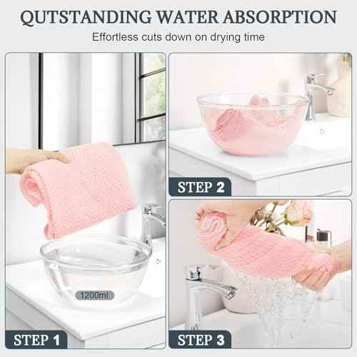 BEoffer 2 Pack Microfiber Hair Towel - 41 x 24 inches Super Soft, Absorbent, Fast Drying Without Frizz Hair Towel Wrap for Women Long, Thick, Curly Hair - Hair Turbans with Elastic Strap